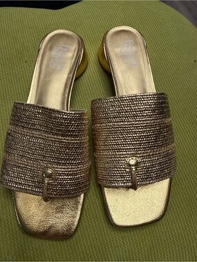 Franco Sarto Metallic Gold Woven Slide Mules